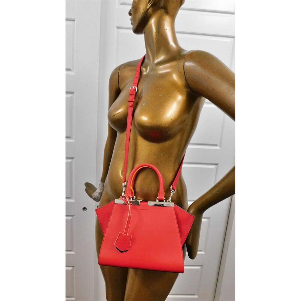 Fendi 3‎ Jours Red Leather Mini Tote Crossbody Bag Italy - Picture 3 of 9